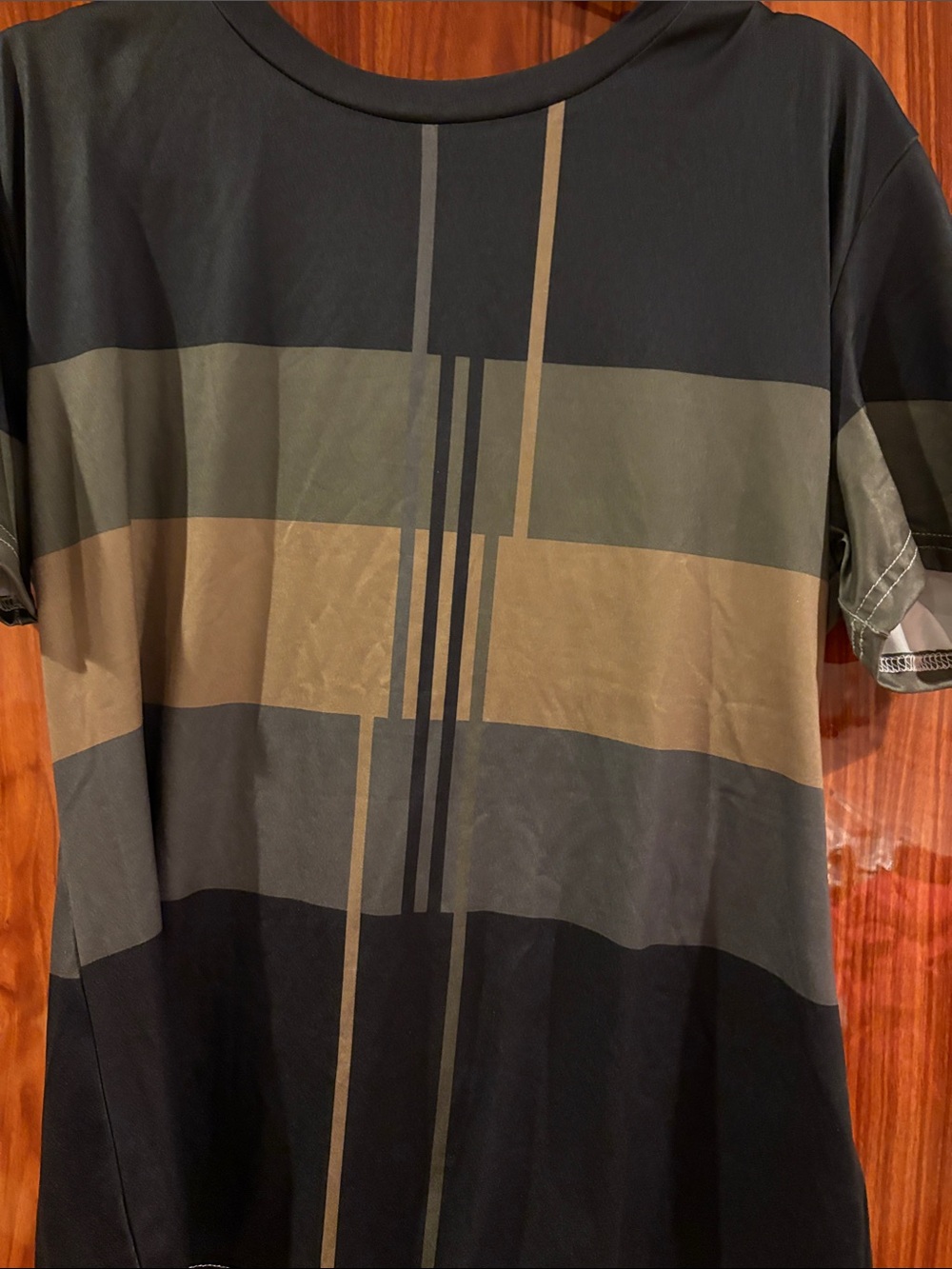 Men's Striped Short-Sleeve Shirt in Black and Olive